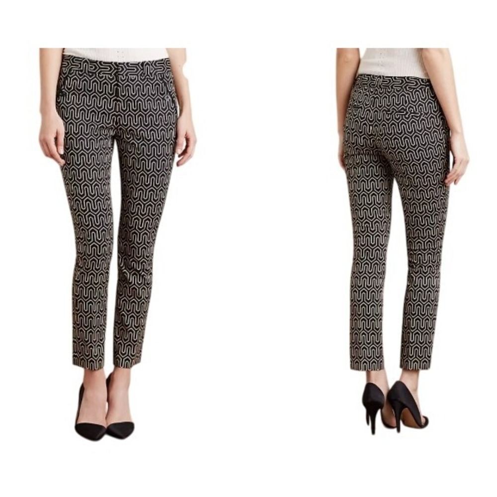 Cartonnier Charlie Trouser Black Geometric Petite Pants Size 0 Anthropologie NEW